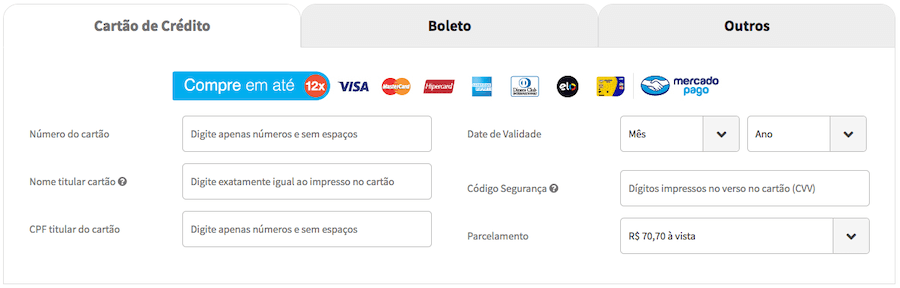Exemplo de checkout transparente do Mercado Pago
