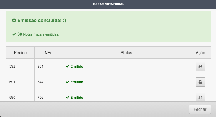 Exemplo de geração de Nota Fiscal em lote