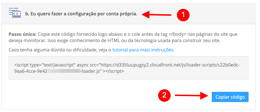 Copiando o código de monitoramento do RD Station