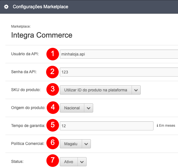 Configurando a integração com a Integra Commerce