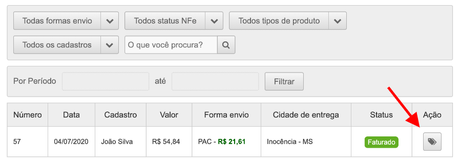 Pedidos aguardando geração etiqueta