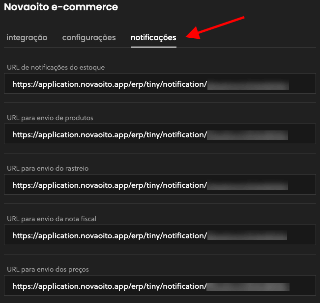 Exemplo de configuração de notificações no Tiny